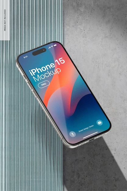iPhone 15 Pro met acryl achtergrond mockup drijvend