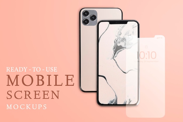 Iphone mockup psd screen, front and back, marble aesthetic