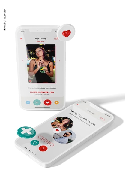 iPhone with Dating App Icons Mockup, Standing and Dropped