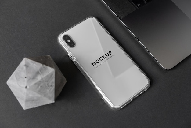 iPhone Xs clear case mockup on table