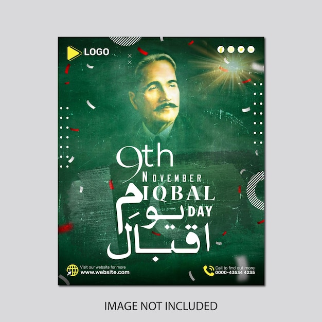 Iqbal day calligraphy text with celebration promotion template design