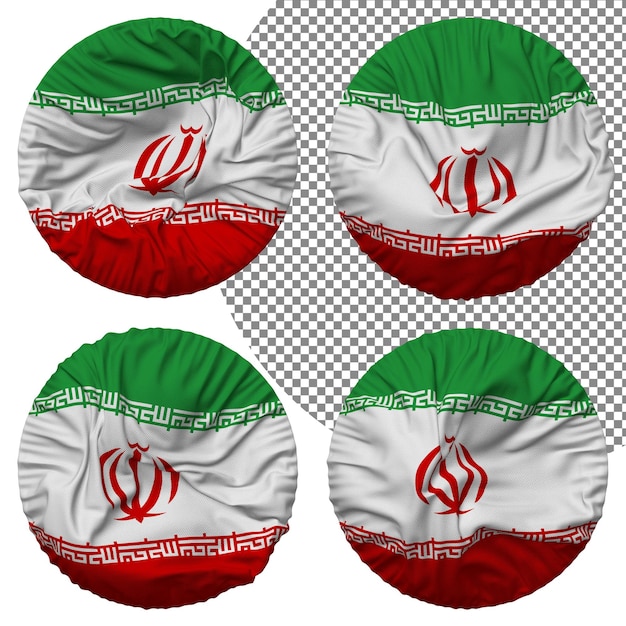 PSD iran flag round shape isolated different waving style bump texture 3d rendering