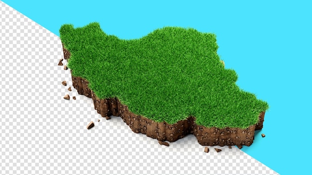 Iran Map Grass and ground texture 3d illustration