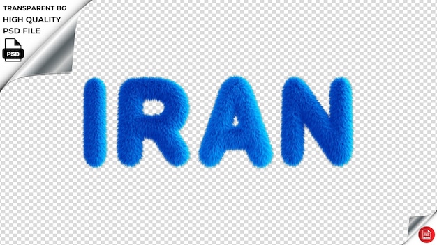 PSD iran typography blue fluffy text psd transparent