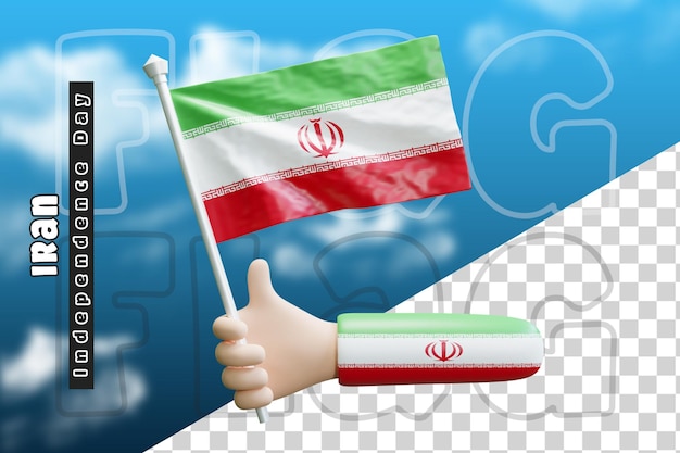 Iran waving flag on holding hand or iran flag on holding hand