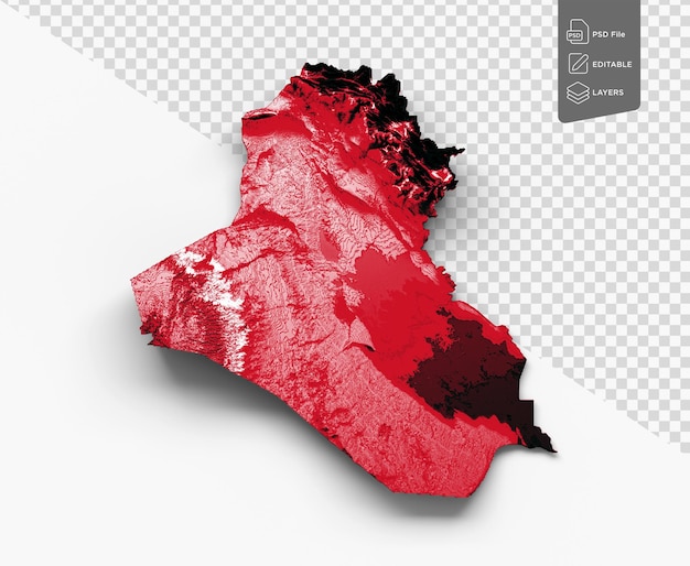 PSD mappa dell'iraq con la bandiera colore rosso e bianco ombra relief mappa sfondo bianco illustrazione 3d