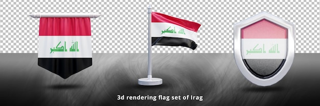 Iraq national flag set illustration or 3d realistic iraq waving country flag set icon