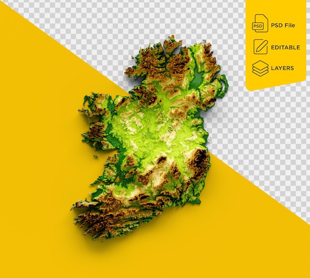 アイルランド地図影付きレリーフ色高さマップ分離背景 3 d イラストレーション