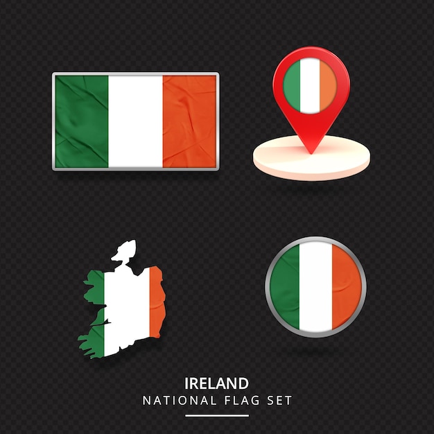 PSD アイルランドの国旗の地図の場所の要素のデザイン