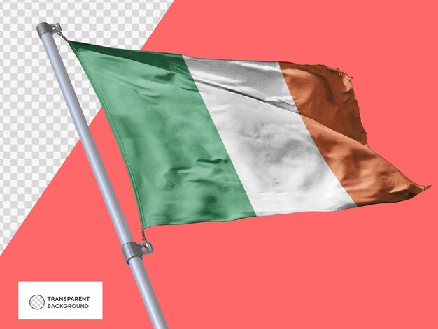 Ireland waving flag of on metal flagpole transparent