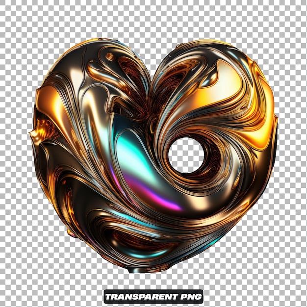 Iridescent 3D abstract Heart Shape PNG isolated