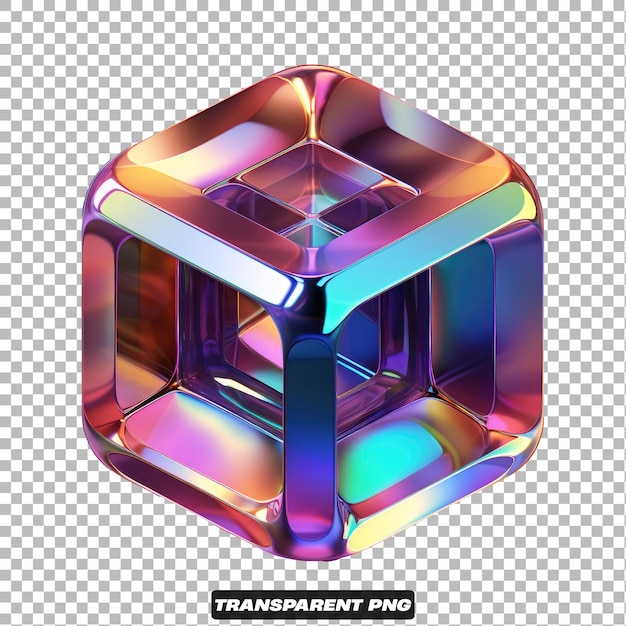 Iridescent 3d abstract soft cube shape png isolated