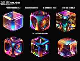 PSD iridescent abstract shapes isolated cubes