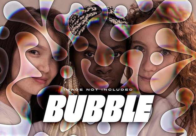 Iridescent bubble foto effect mockup