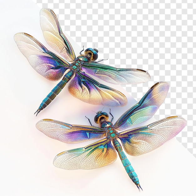 PSD iridescent dragonflies photography on transparent background