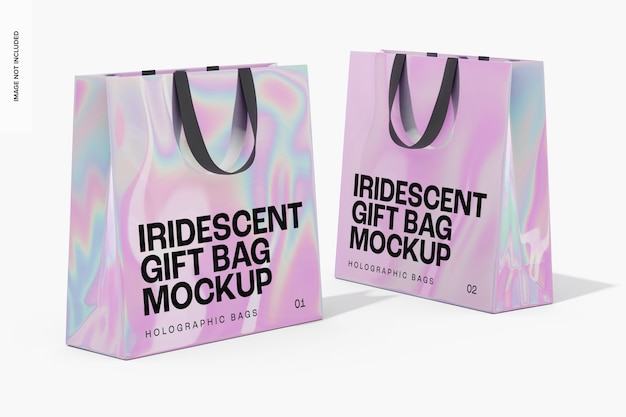 Iridescent gift bags mockup, left and right view