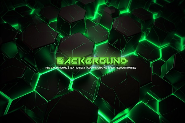 PSD iridescent glow geometric abstract background and green neon light with neon text effect