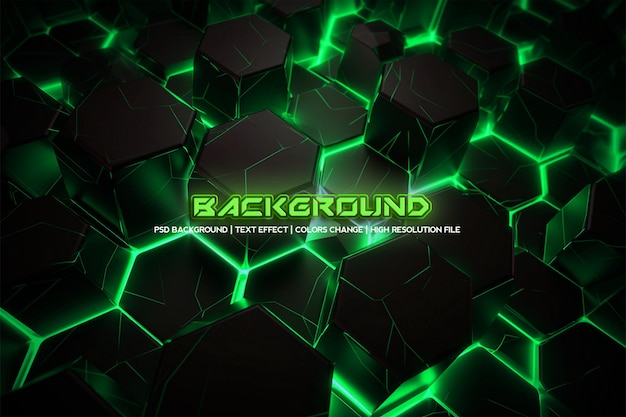 Iridescent glow geometric abstract background and green neon light with neon text effect