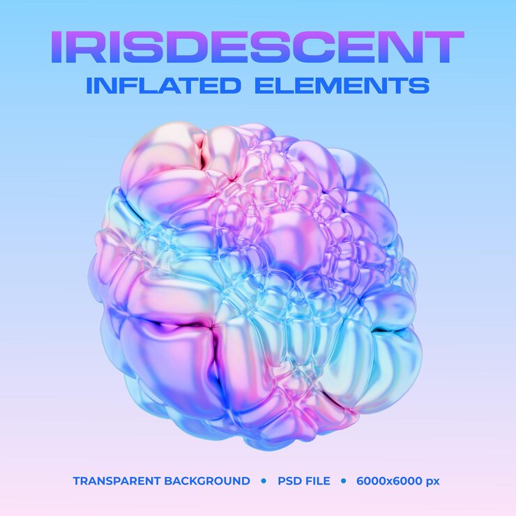 PSD iridescent inflated 3d bubble with glossy holographic texture