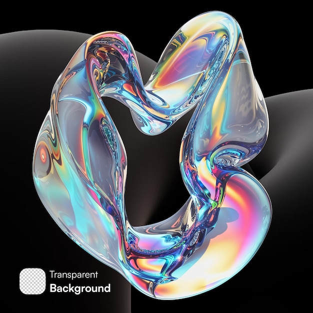 Iridescente abstracte 3D-vorm met transparante en holografische effecten