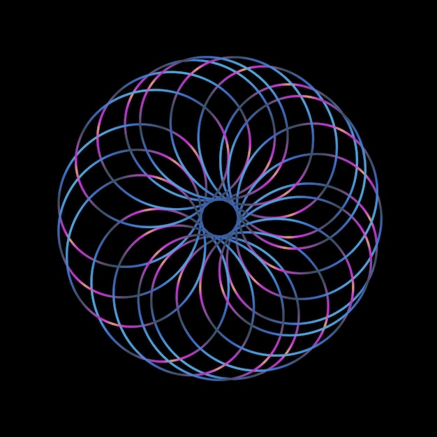 Iridescente geometrische mandala op zwart