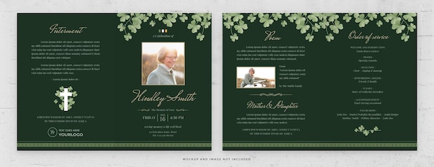 PSD irish funeral program bi fold card template in psd