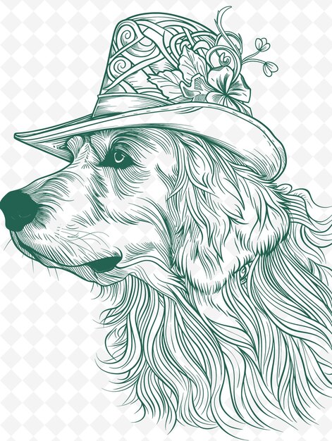 PSD irish setter dog met een leprechaun hoed en shamrock looking animals sketch art vector collecties