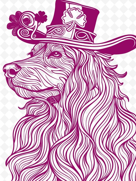 PSD irish setter dog z kapeluszem leprechaun i shamrock looking animals sketch art vector collections