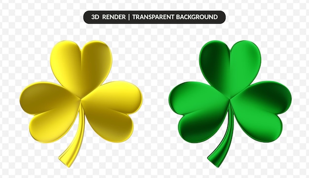 PSD irish shamrock leaves front view 3d rendering