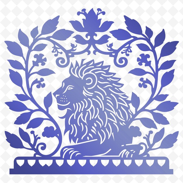 PSD contorno di bookend di ferro con disegno di testa di leone e disegno di vigna illustrazione di motivi di decorazione collezione