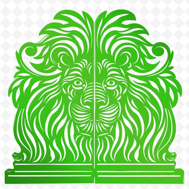 PSD iron bookend outline with lion head design and vine pattern illustration decor motifs collection