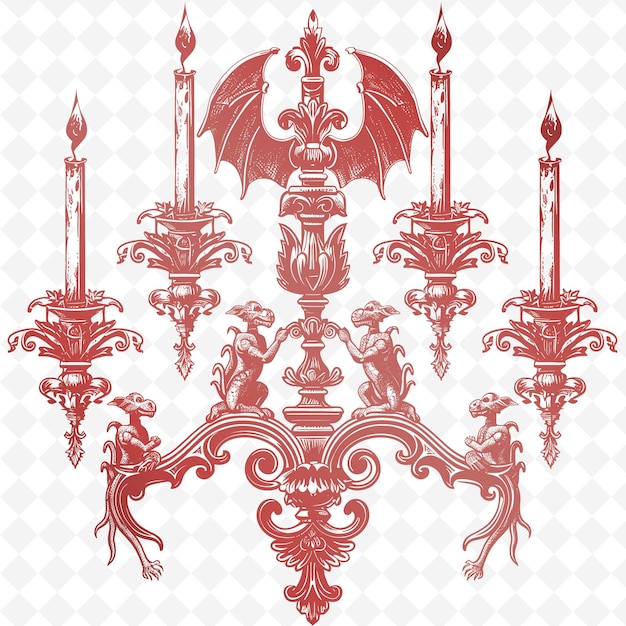 PSD iron candelabra outline met fleur de lis patroon en gargo illustratie decor motieven collectie