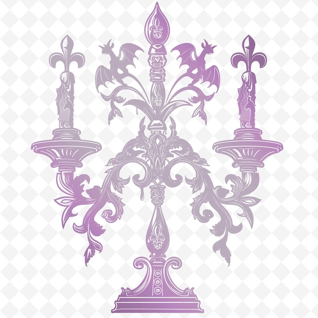 PSD iron candelabra outline met fleur de lis patroon en gargo illustratie decor motieven collectie