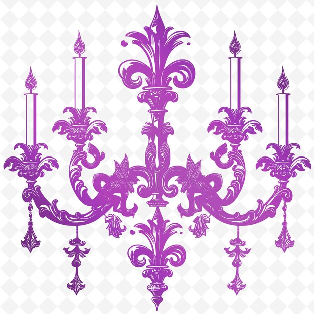PSD iron candelabra outline with fleur de lis pattern and gargo illustration decor motifs collection