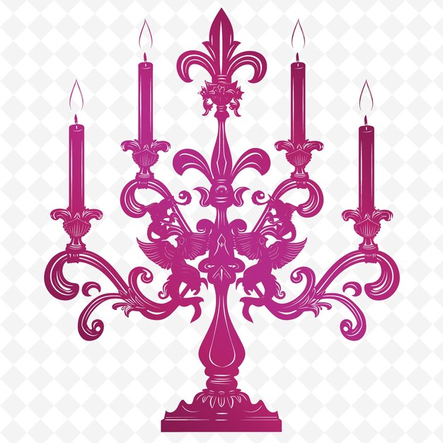 PSD iron candelabra outline with fleur de lis pattern and gargo illustration decor motifs collection