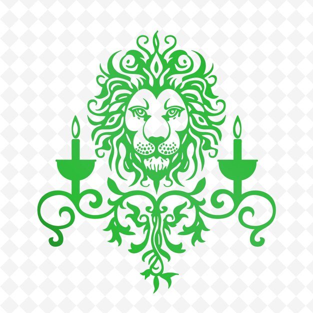 PSD iron candle holder outline met lion head design en vine p illustration decor motifs collection