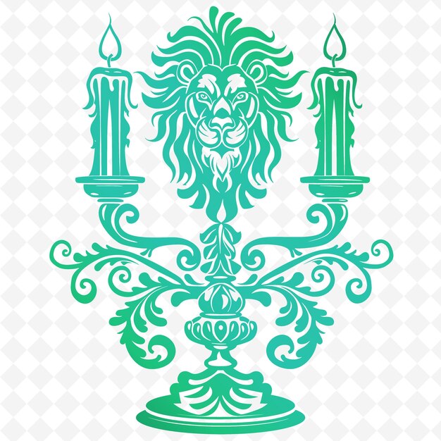 PSD iron candle holder outline with lion head design and vine p illustration decor motifs collection