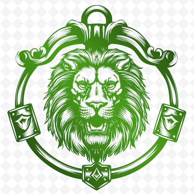 PSD iron door knocker outline with lion design and shield accen illustration decor motifs collection