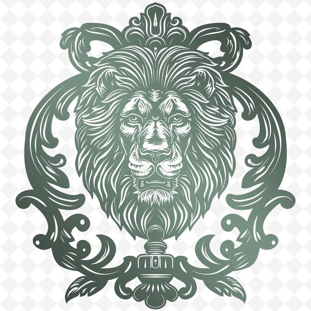 PSD iron door knocker outline with lion head design and vine pa illustration decor motifs collection