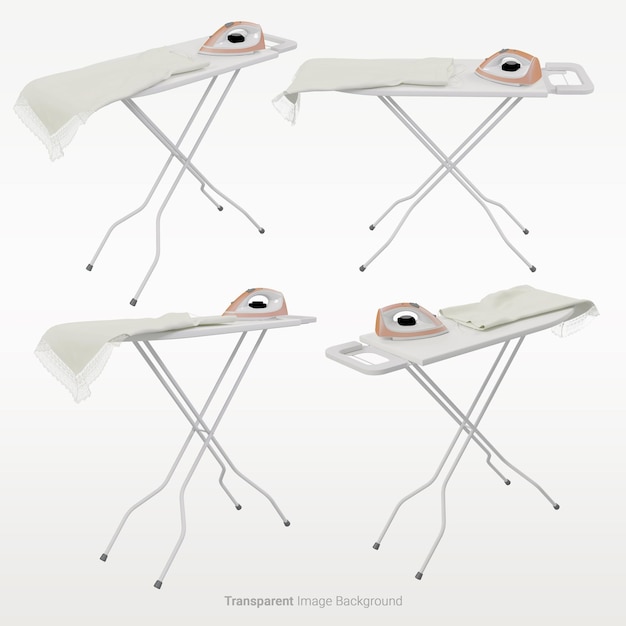 Ironing board clothes 3d illustration with on an isolated transparent image background3d rendering