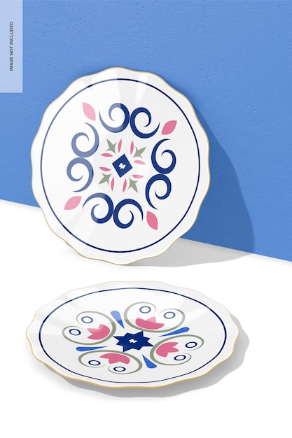 Irregular flat ceramic plate mockup perspective