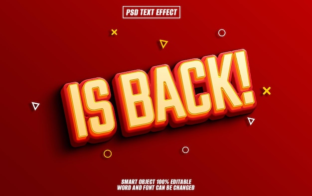 is back text effect font editable typography 3d text