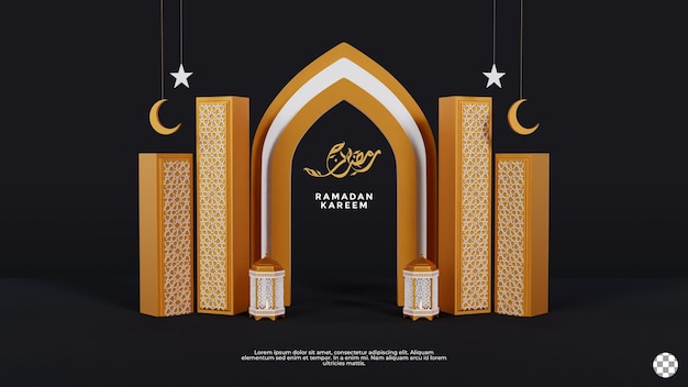 PSD islamic 3d podium display decoration in black gold background