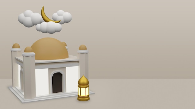 islamic background with 3d rendered mosque lantern and crescent