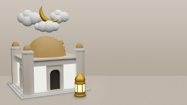 Islamic background with 3d rendered mosque lantern and crescent