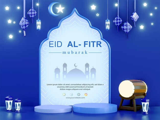 PSD islamic decoration background with elegant blue background template realistic 3d festive elements