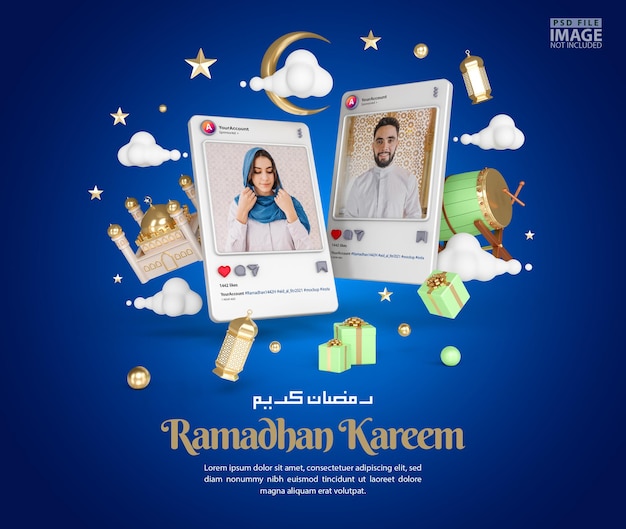 Decorazione islamica per il mockup di saluto del ramadan kareem