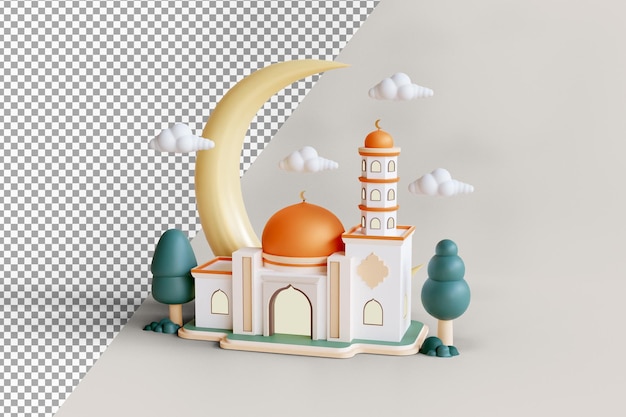 Islamic display decoration mosque building with gold dome and crescent