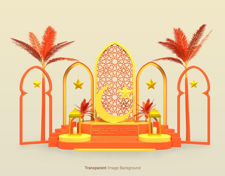 PSD islamic display podium decoration with on an isolated transparent image background 3d render