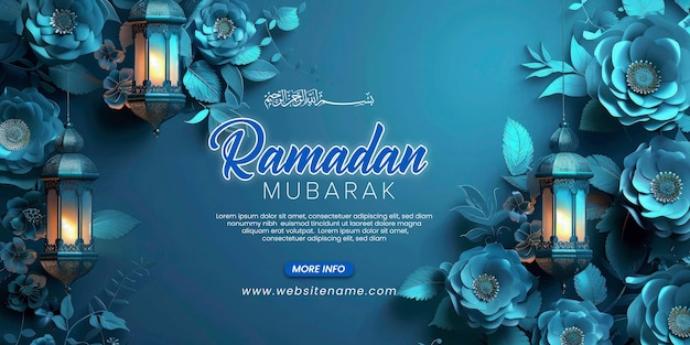 PSD 花とランタンのイスラム祭りのテンプレートデザイン